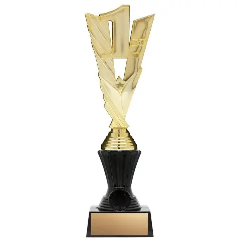 Tall gold number one trophy on black base