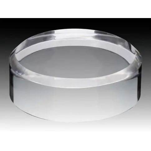 Clear round acrylic display case with a transparent lid.