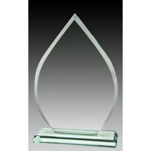 Elegant glass trophy with a teardrop shape on a clear base.