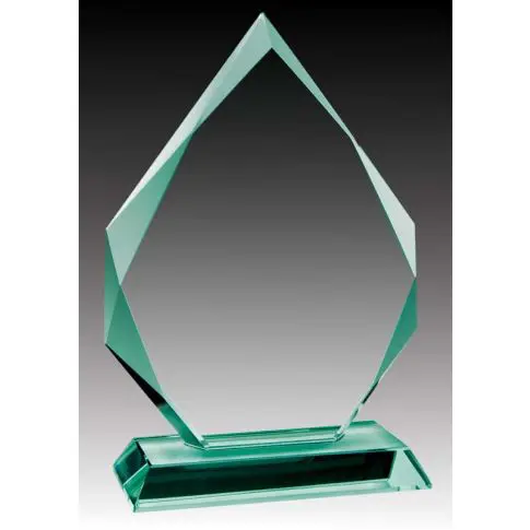 Elegant glass trophy with a diamond shape on a rectangular base.