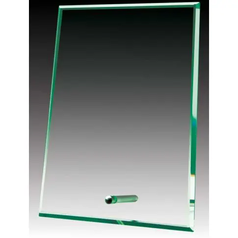 A sleek, frameless rectangular mirror with green edges and a small stand.