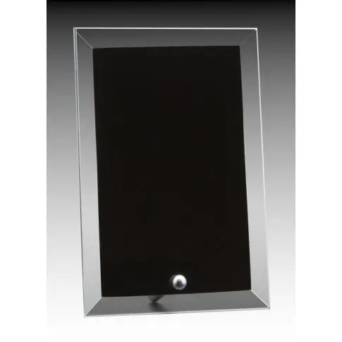 A sleek black tablet with a reflective screen and a single button.
