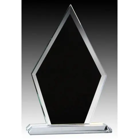 Black diamond-shaped glass trophy with a clear base.