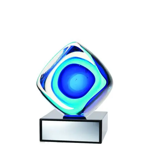 Blue glass trophy with a silver base.