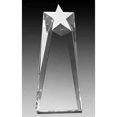 A sleek crystal trophy with a star on top.