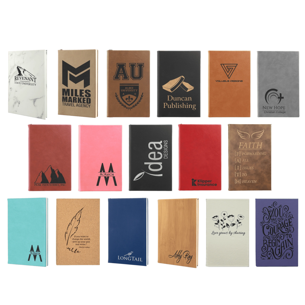 A collection of 18 assorted notebooks with various cover designs and colors.