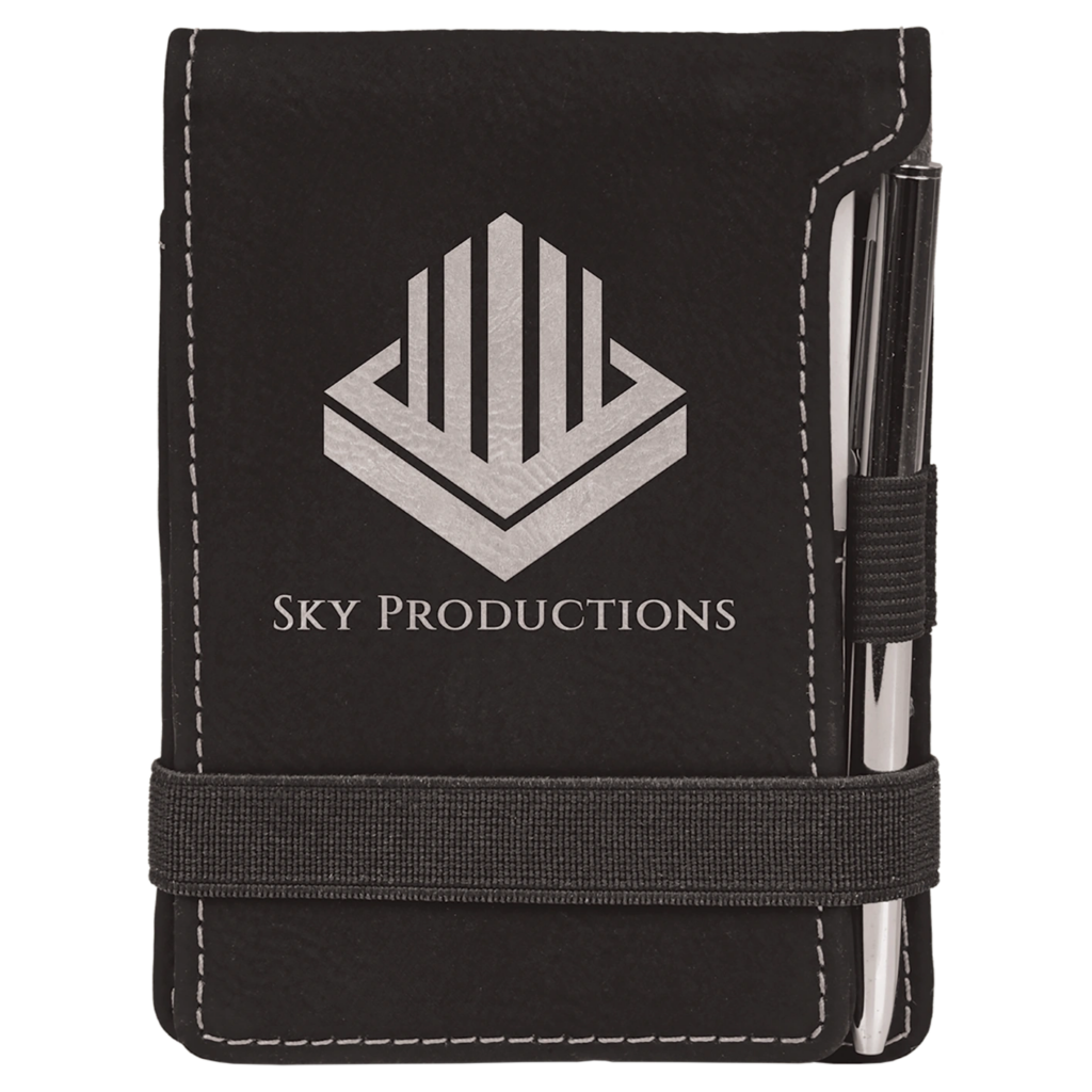 Black wallet with Sky Productions logo and a pen holder.