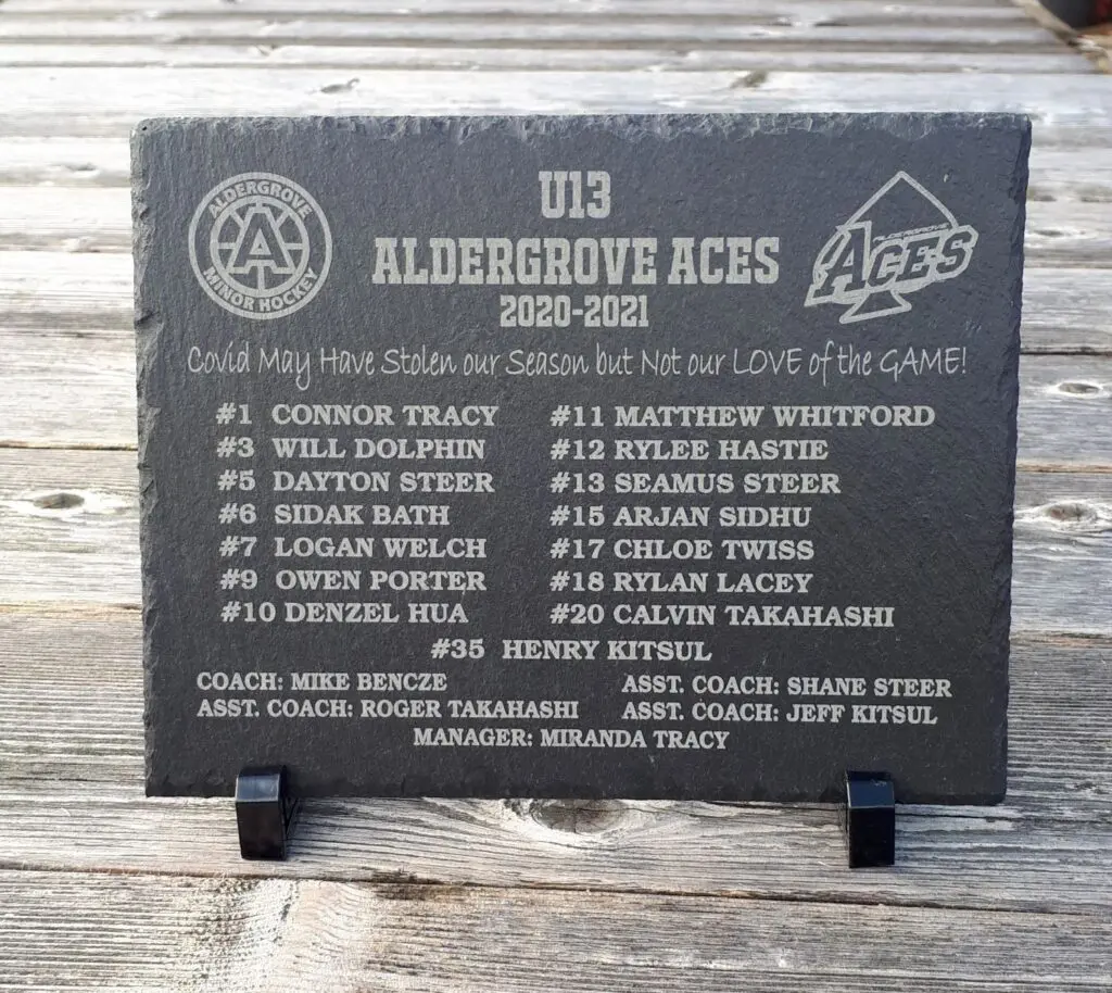Plaque honoring Aldergrove Aces baseball team members from 1983-1984.