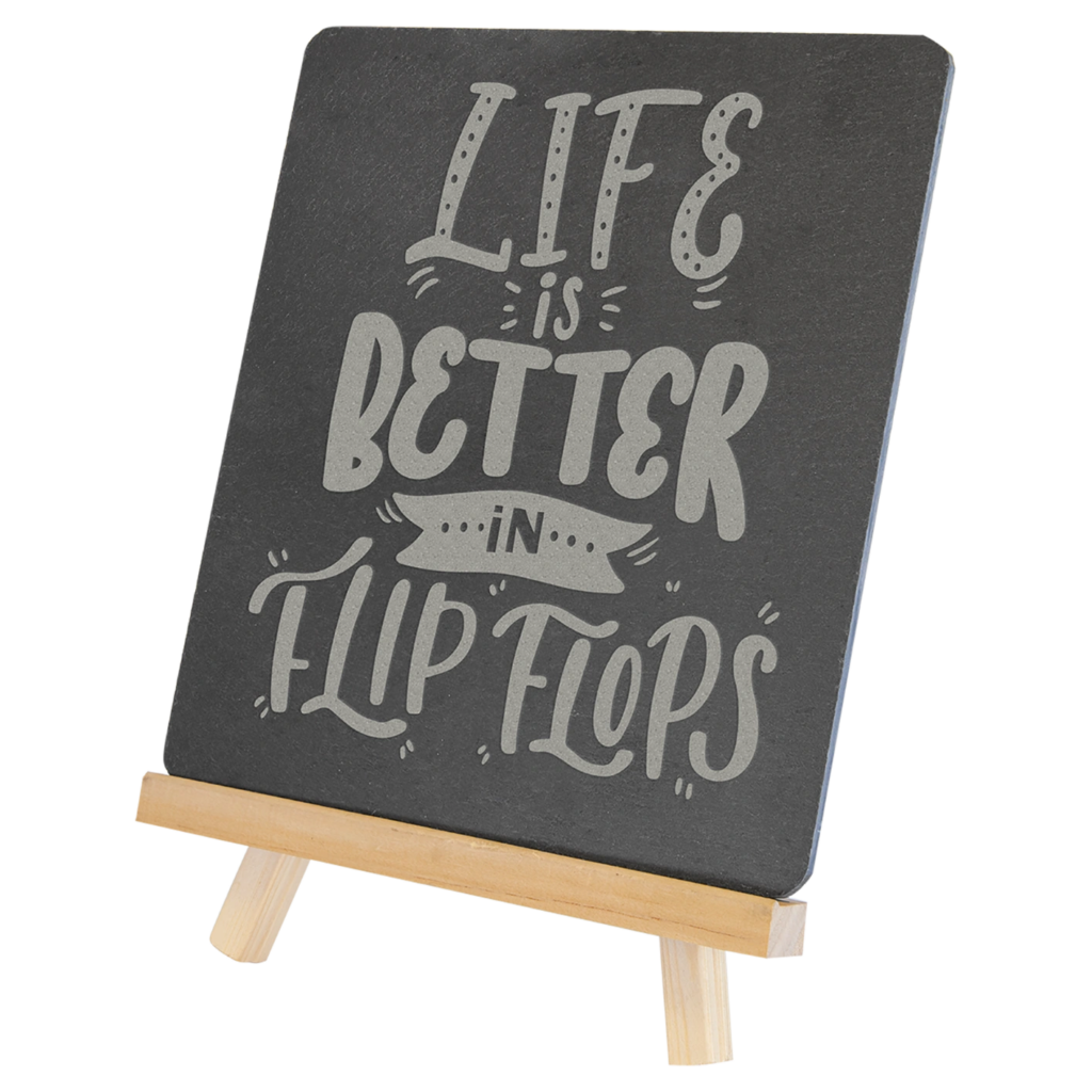 Chalkboard sign with motivational quote about flip-flops.