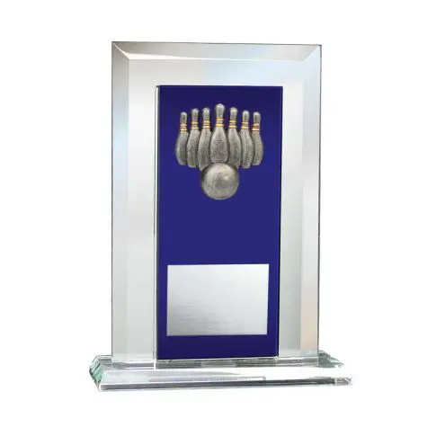 Glass trophy with a menorah design and a blank plaque.