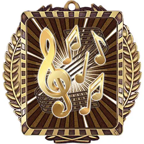 Gold and brown music-themed award medal with musical notes.