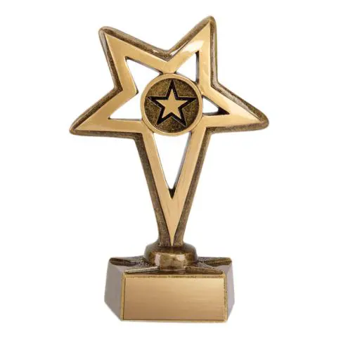Gold star-shaped trophy with a central star on a pedestal.