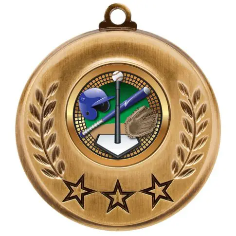 Gold medal with tennis and baseball symbols and three stars.