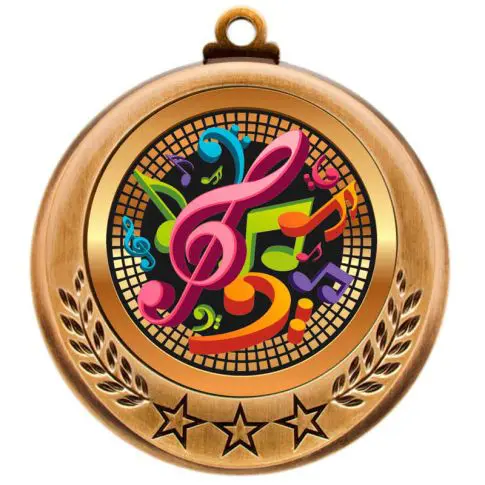 Colorful music-themed medal with treble clef and musical notes.