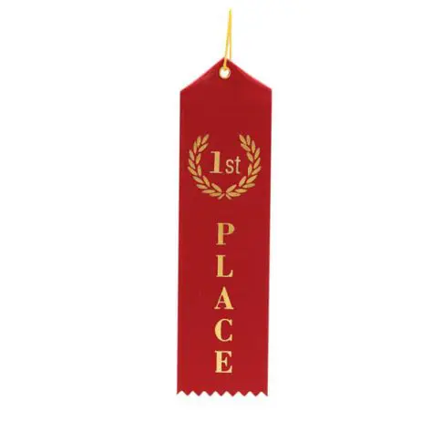 Red 1st Place ribbon candle with gold lettering.
