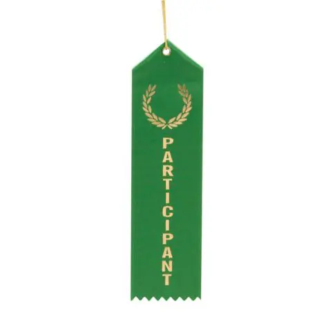 Green participant ribbon with gold lettering and laurel design.
